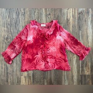 New York City Design Tropical Blouse Ruffles Pink Red White Built-in Tank No Sz
